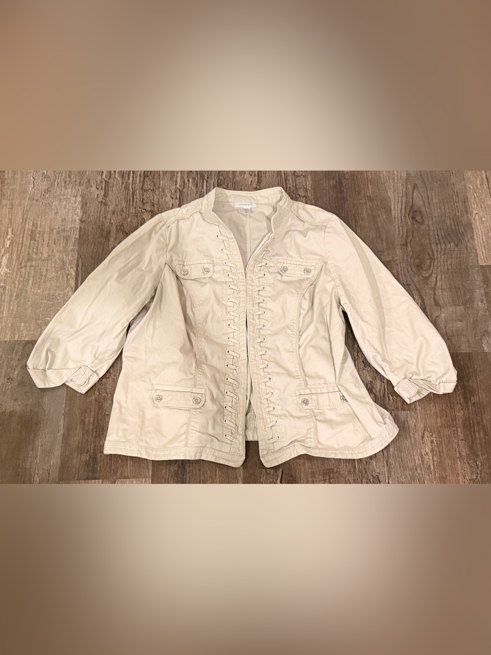 dressbarn Women's Lace-Up Cream Utility Jacket